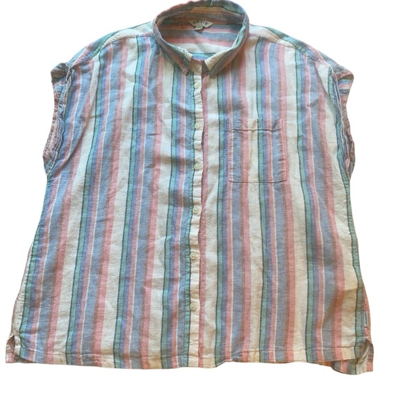 Orvis Linen Rayon Striped Sleeveless Button Down Shirt Size Large - Picture 1 of 11
